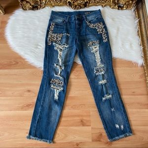 Blank NYC Crop Girlfriend Rhinestone Distressed Jeans